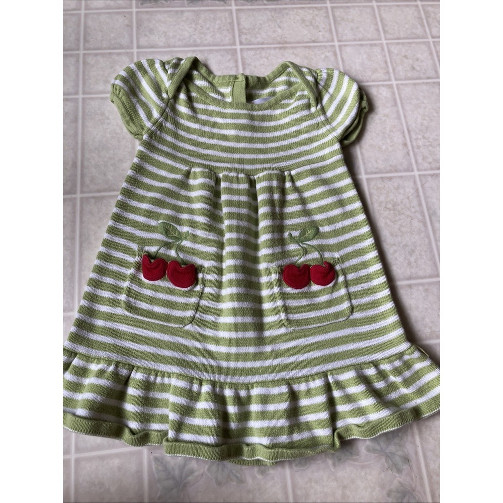 Gymboree Cherry Cute Green White Striped Sweater Dress 4T Boho Heritage Cotton